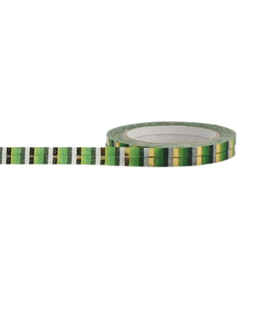 Little B washi tape - Gold Foil Green Stripes - Image 2